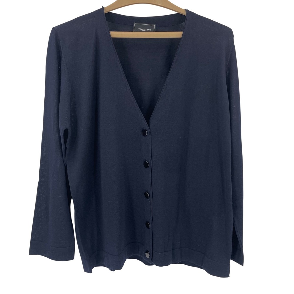 NWOT Giorgio Armani Italy 100% Wool V-Neck Cardigan Sweater Womens 50 XL 1X Navy